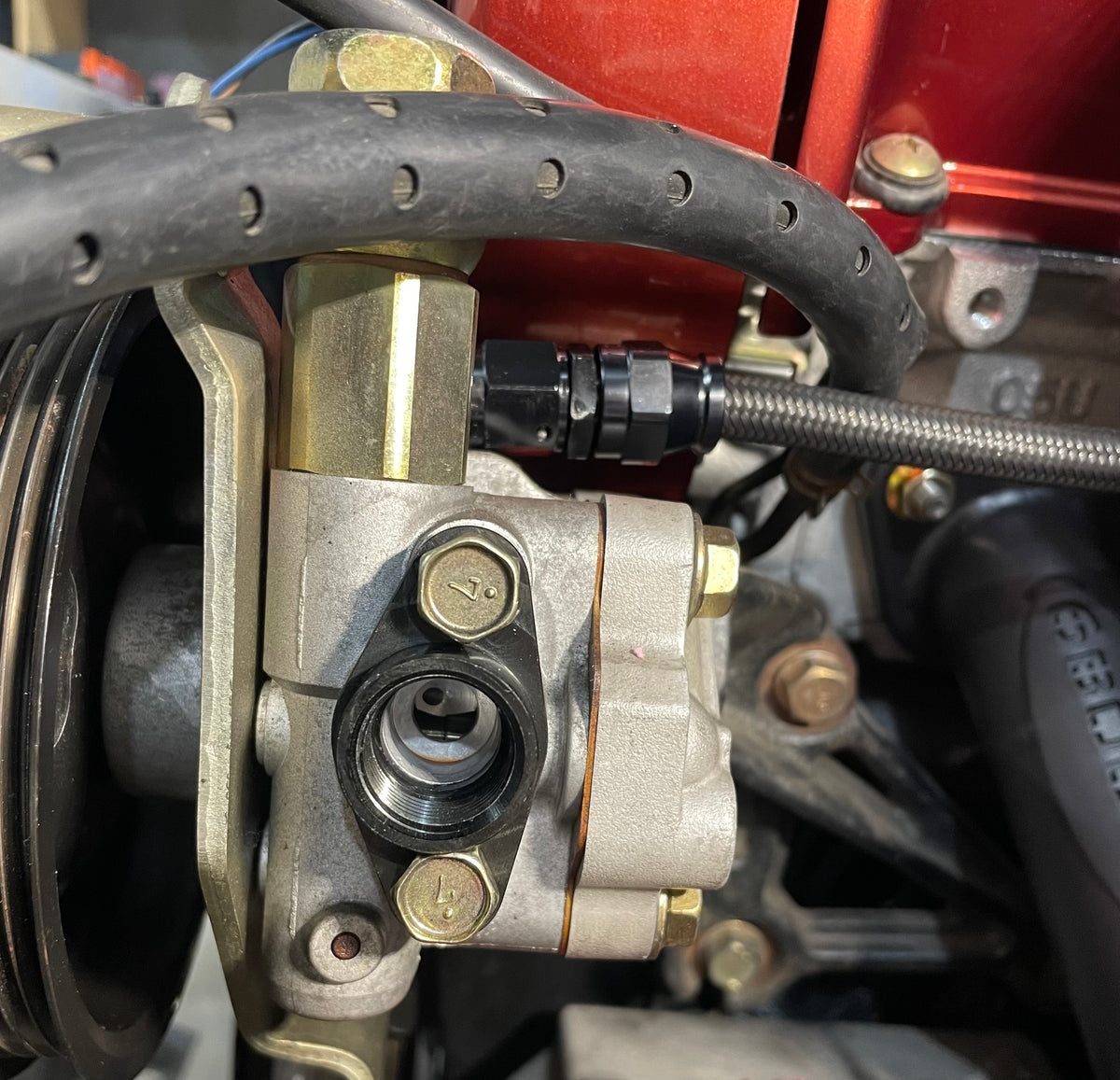 R34, S14 power steering inlet adaptor Chriso's Customs